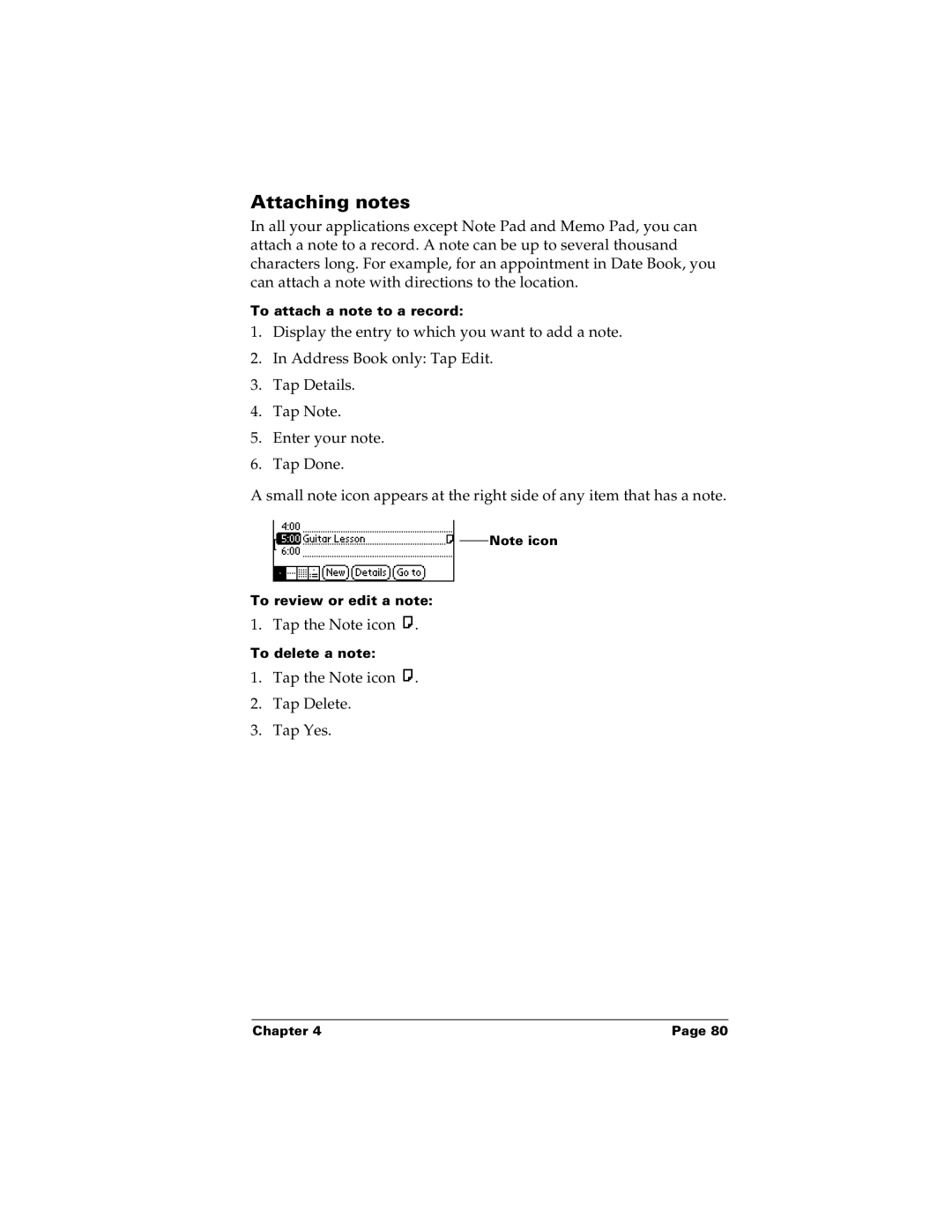 Palm m100 manual Attaching notes 