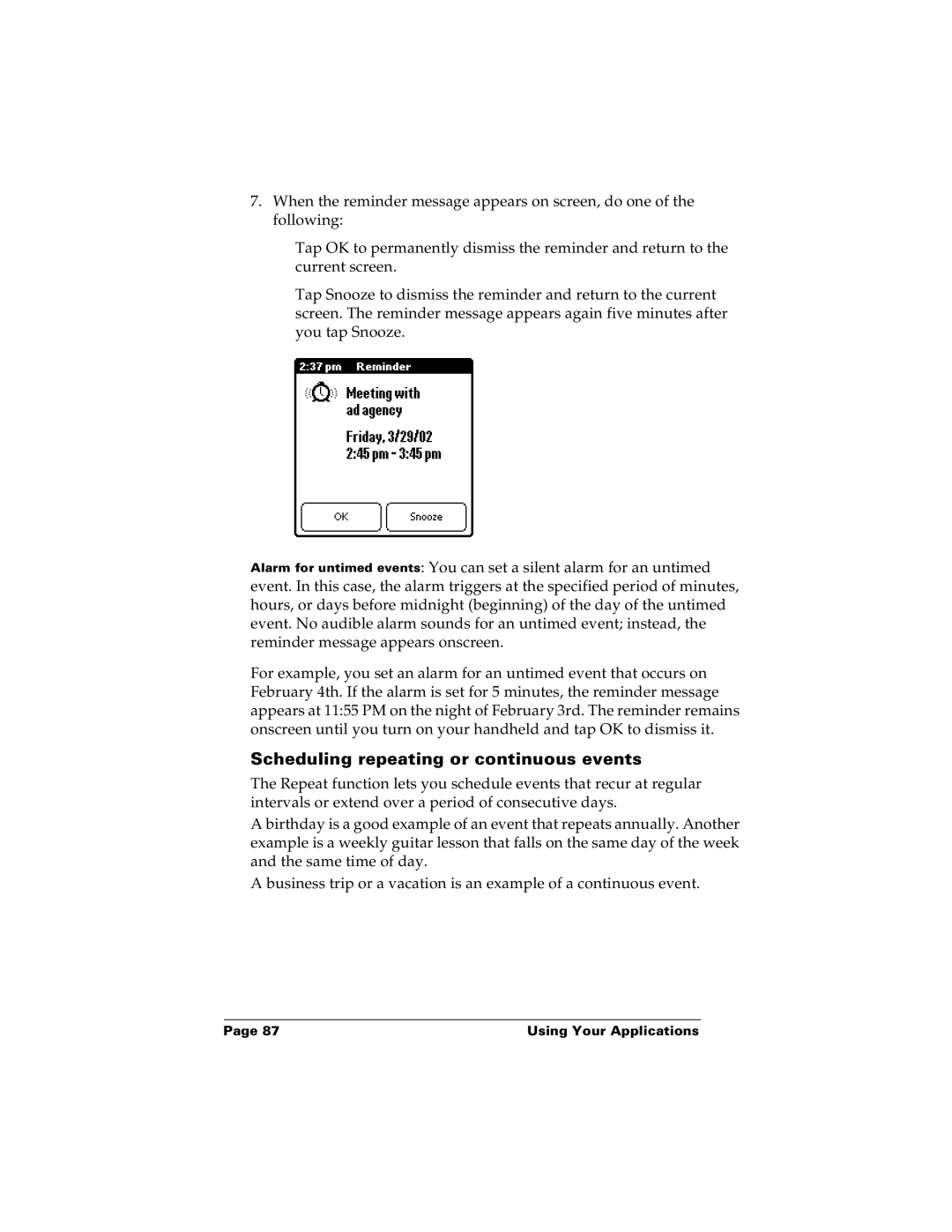 Palm m100 manual Scheduling repeating or continuous events 