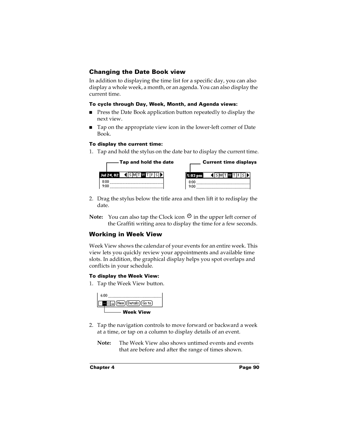Palm m100 manual Changing the Date Book view, Working in Week View 