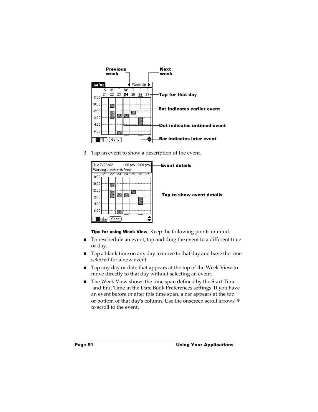 Palm m100 manual Tap an event to show a description of the event 