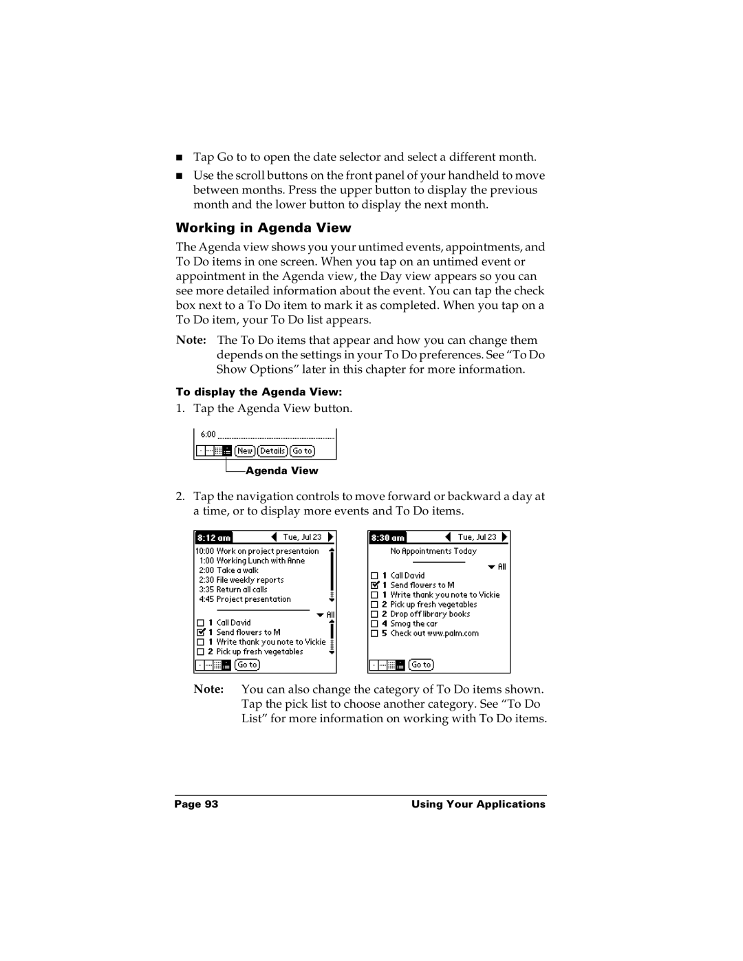 Palm m100 manual Working in Agenda View 