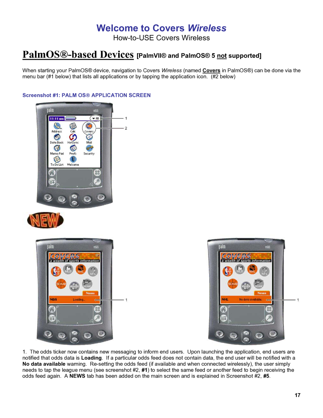 Palm OS Devices manual How-to-USE Covers Wireless, Screenshot #1 Palm OS Application Screen 