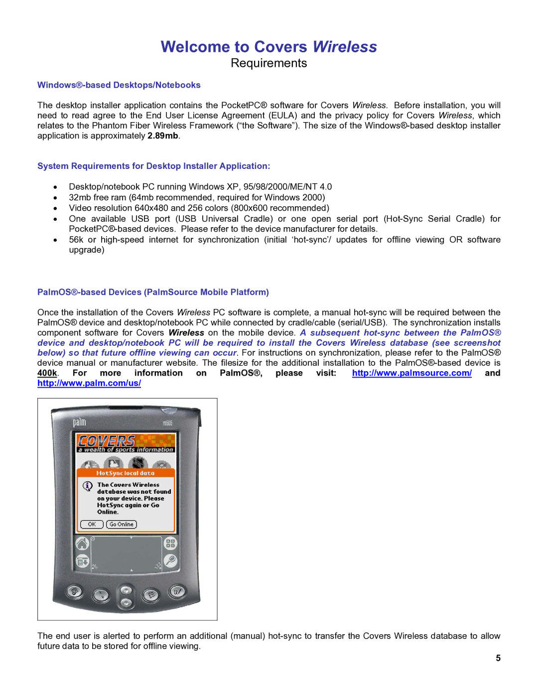 Palm OS Devices manual Windows-based Desktops/Notebooks, System Requirements for Desktop Installer Application 