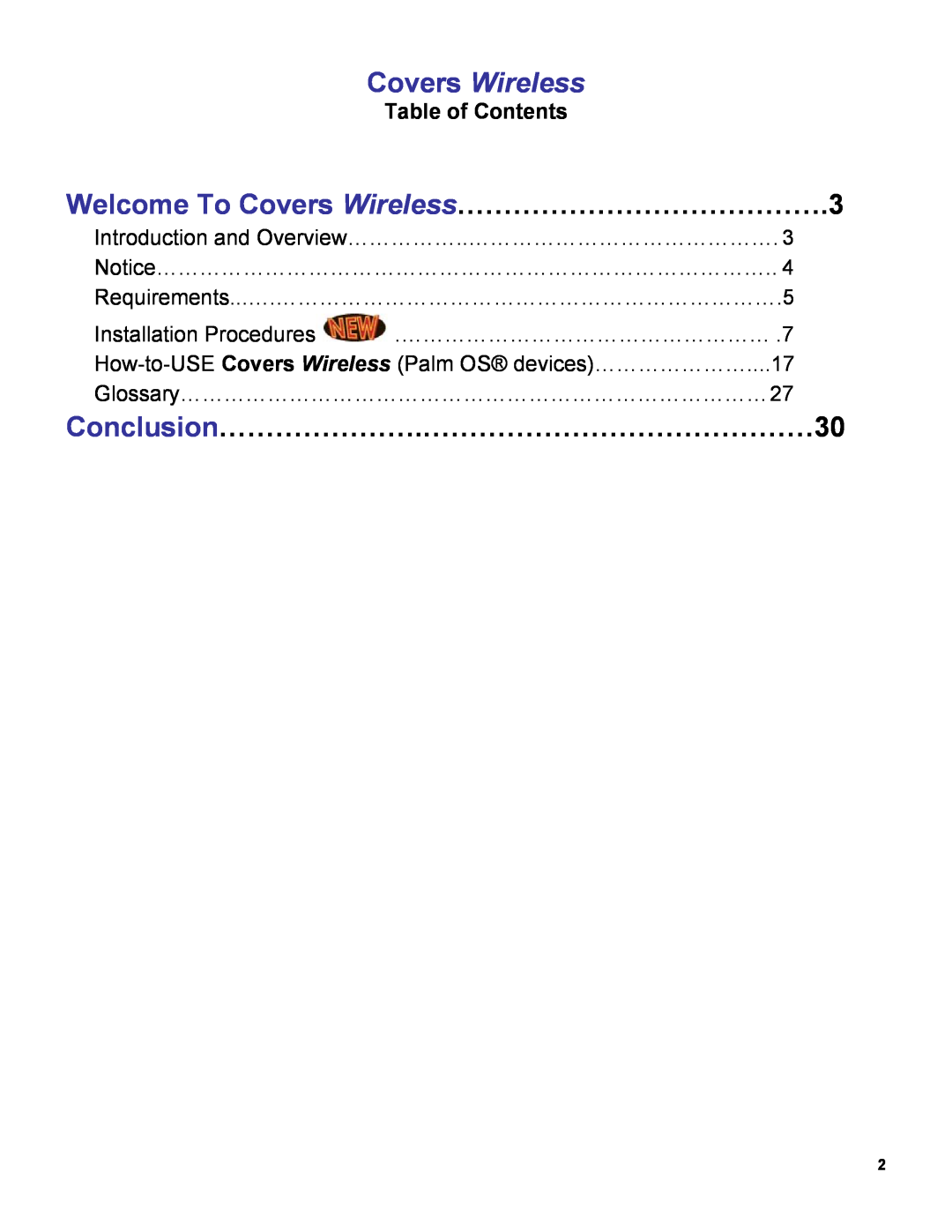 Palm OS Devices manual Welcome To Covers Wireless………………………………….3, Conclusion………………….……………………………………30, Table of Contents 