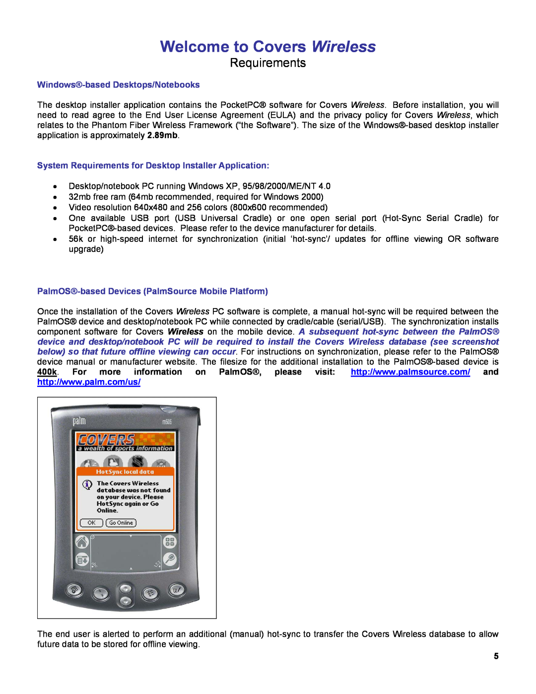 Palm OS Devices manual Windows-based Desktops/Notebooks, System Requirements for Desktop Installer Application 