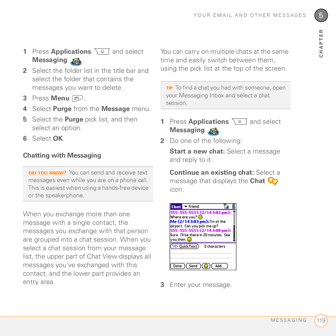 Palm PDA CentroTM Smart Device manual Chatting with Messaging, Message that displays the Chat icon Enter your message 