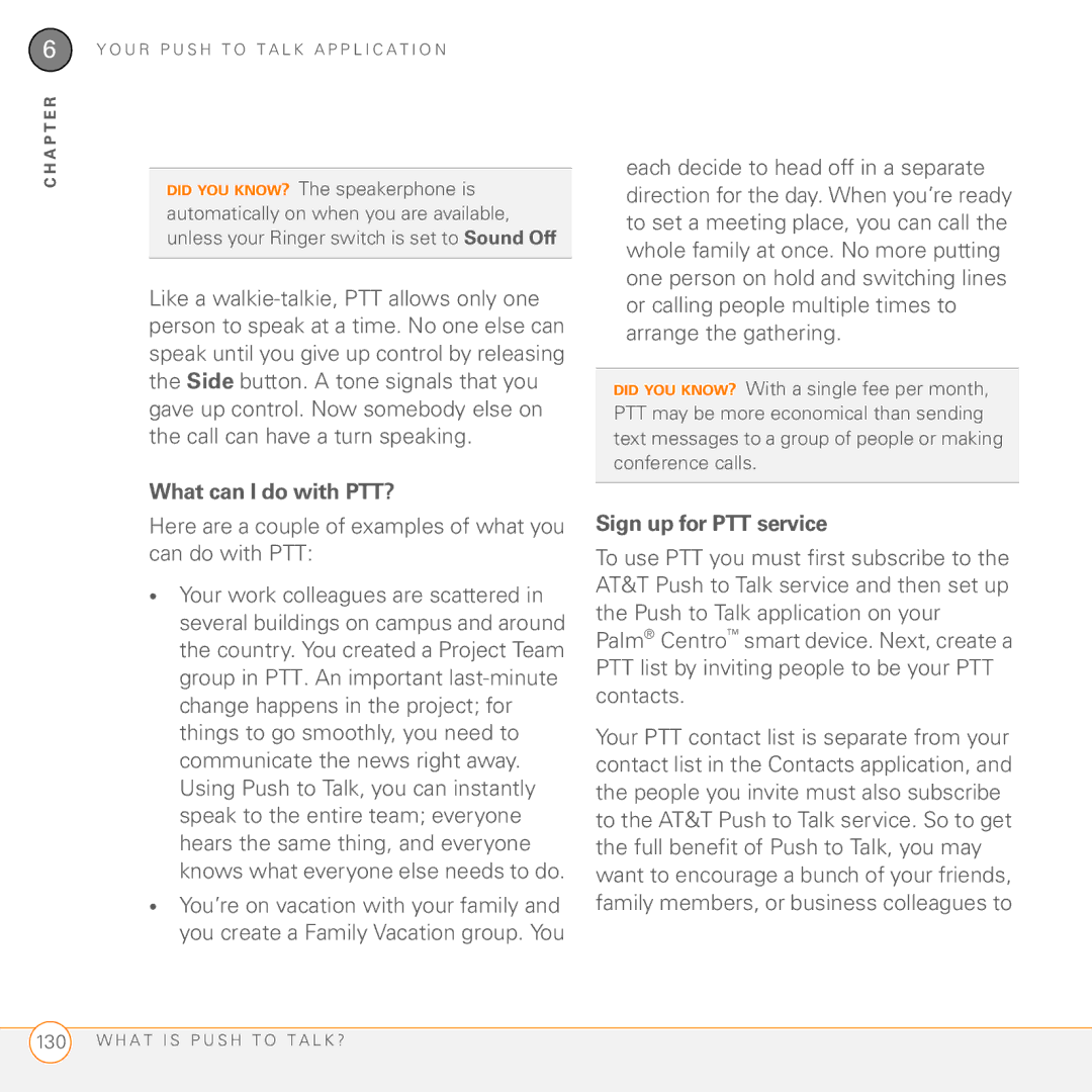 Palm PDA CentroTM Smart Device manual What can I do with PTT?, Here are a couple of examples of what you can do with PTT 