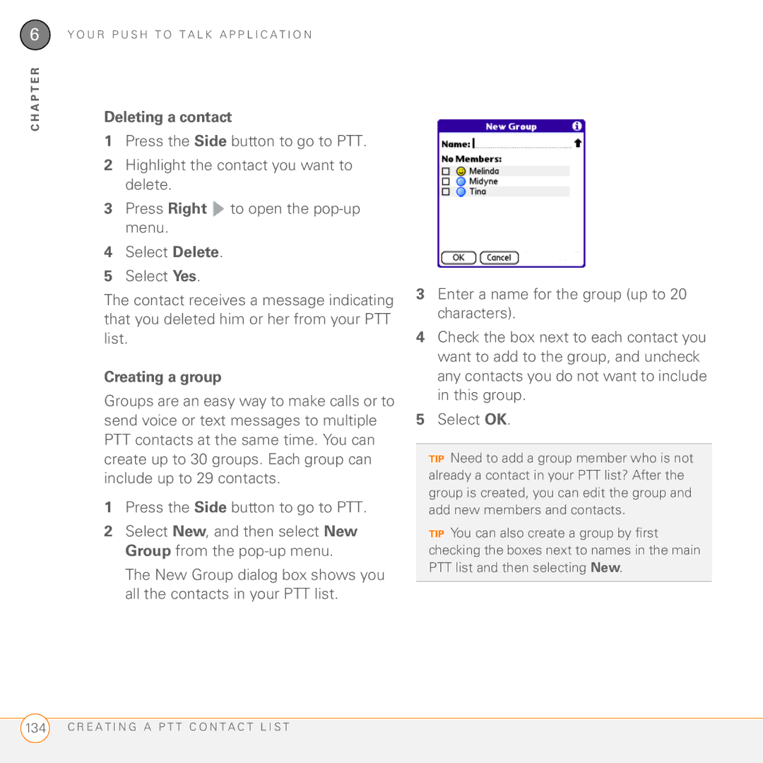 Palm PDA CentroTM Smart Device manual Deleting a contact, Creating a group 