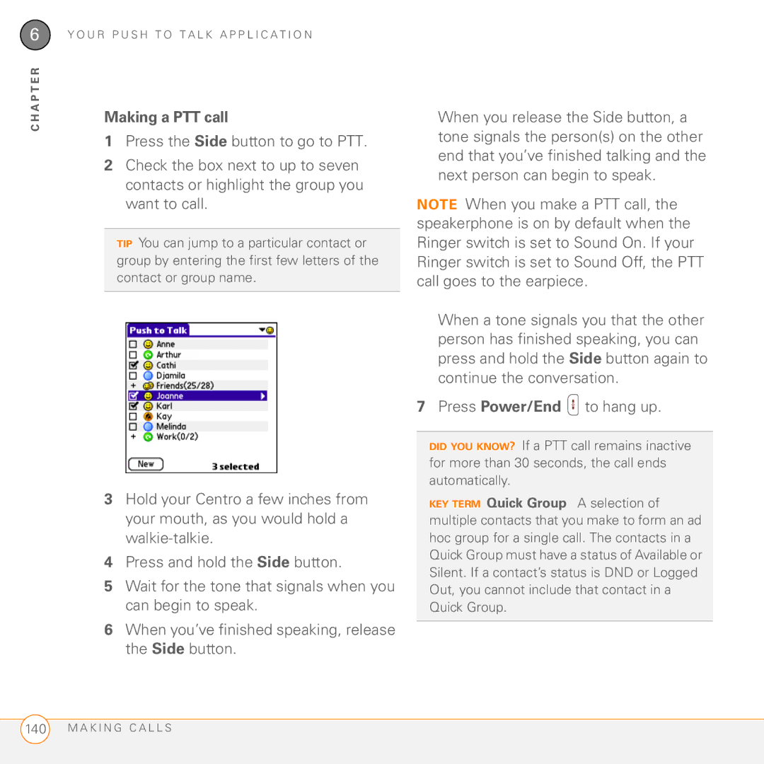 Palm PDA CentroTM Smart Device manual Making a PTT call 