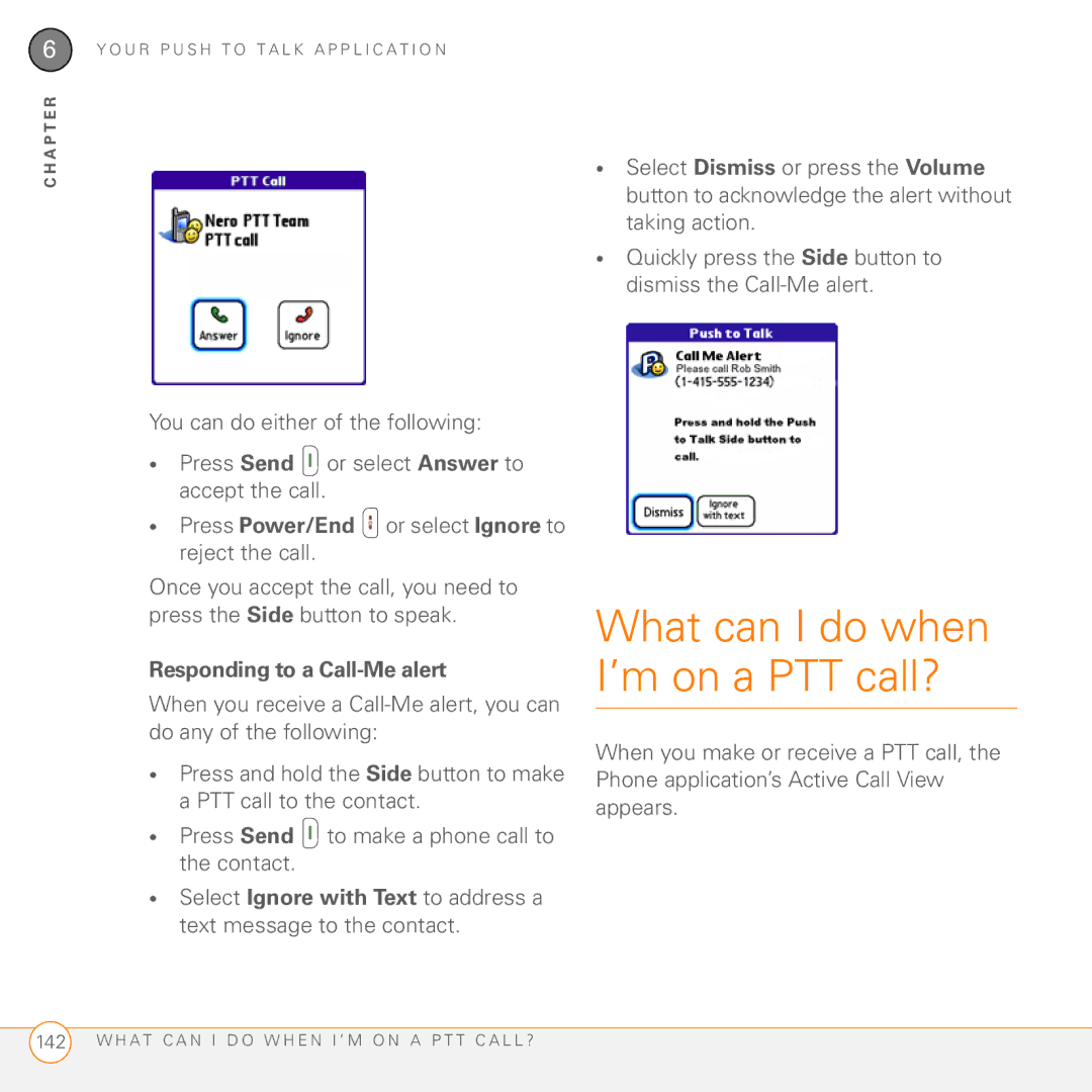 Palm PDA CentroTM Smart Device manual What can I do when I’m on a PTT call?, Responding to a Call-Me alert 