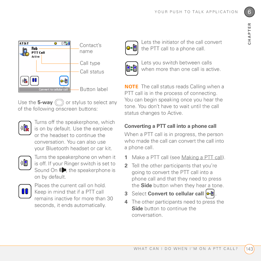 Palm PDA CentroTM Smart Device manual Converting a PTT call into a phone call, Select Convert to cellular call 