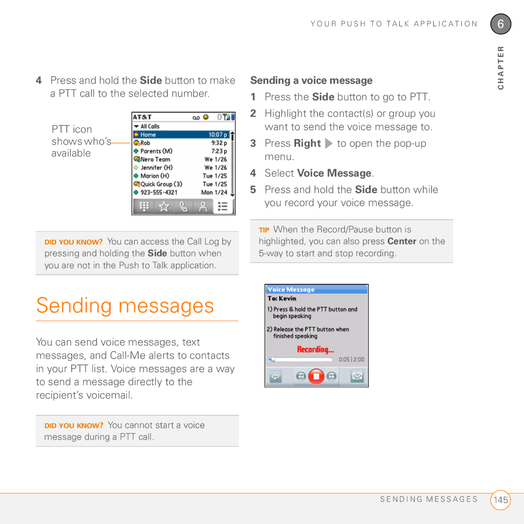 Palm PDA CentroTM Smart Device manual Sending messages, Sending a voice message, Select Voice Message 