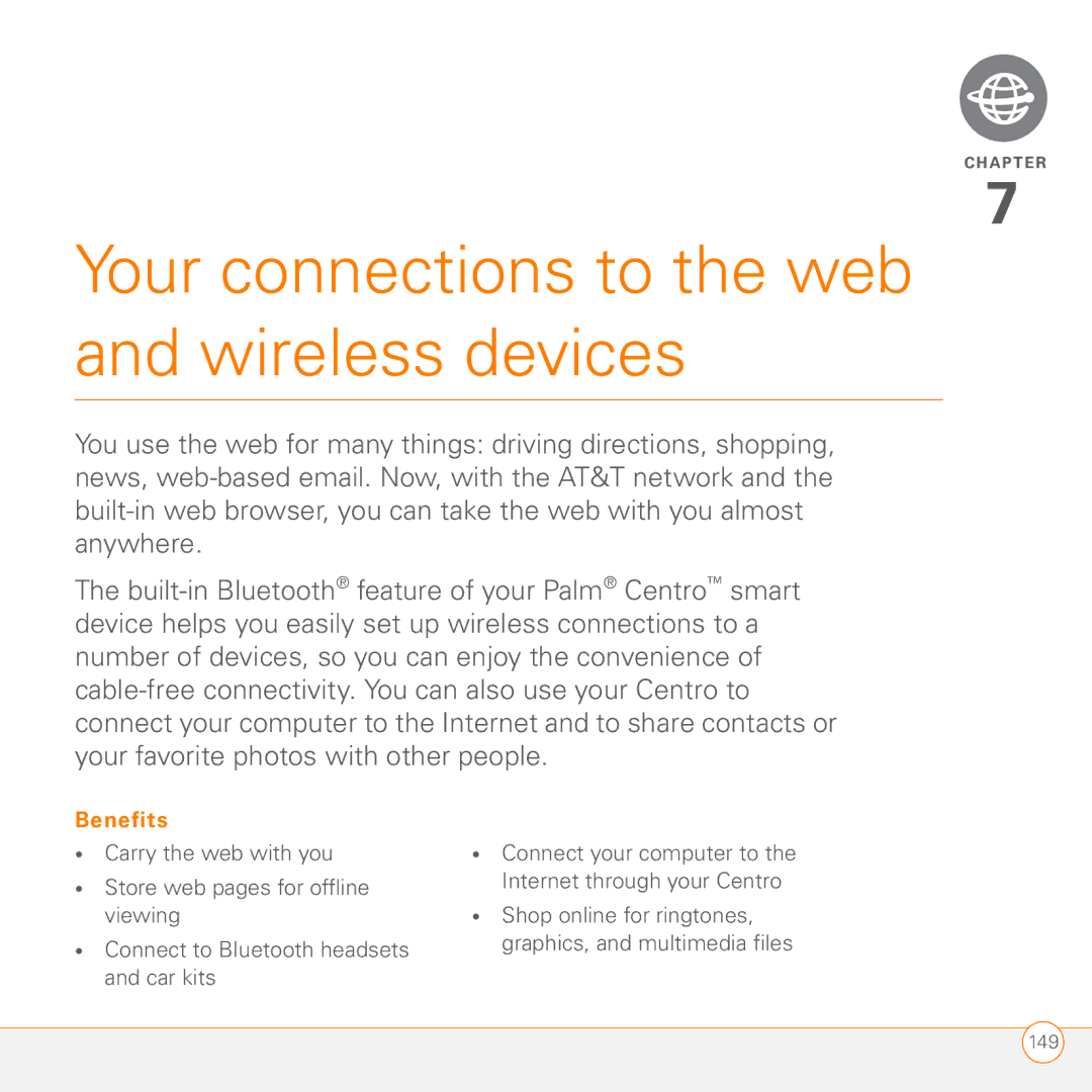 Palm PDA CentroTM Smart Device manual Your connections to the web and wireless devices 