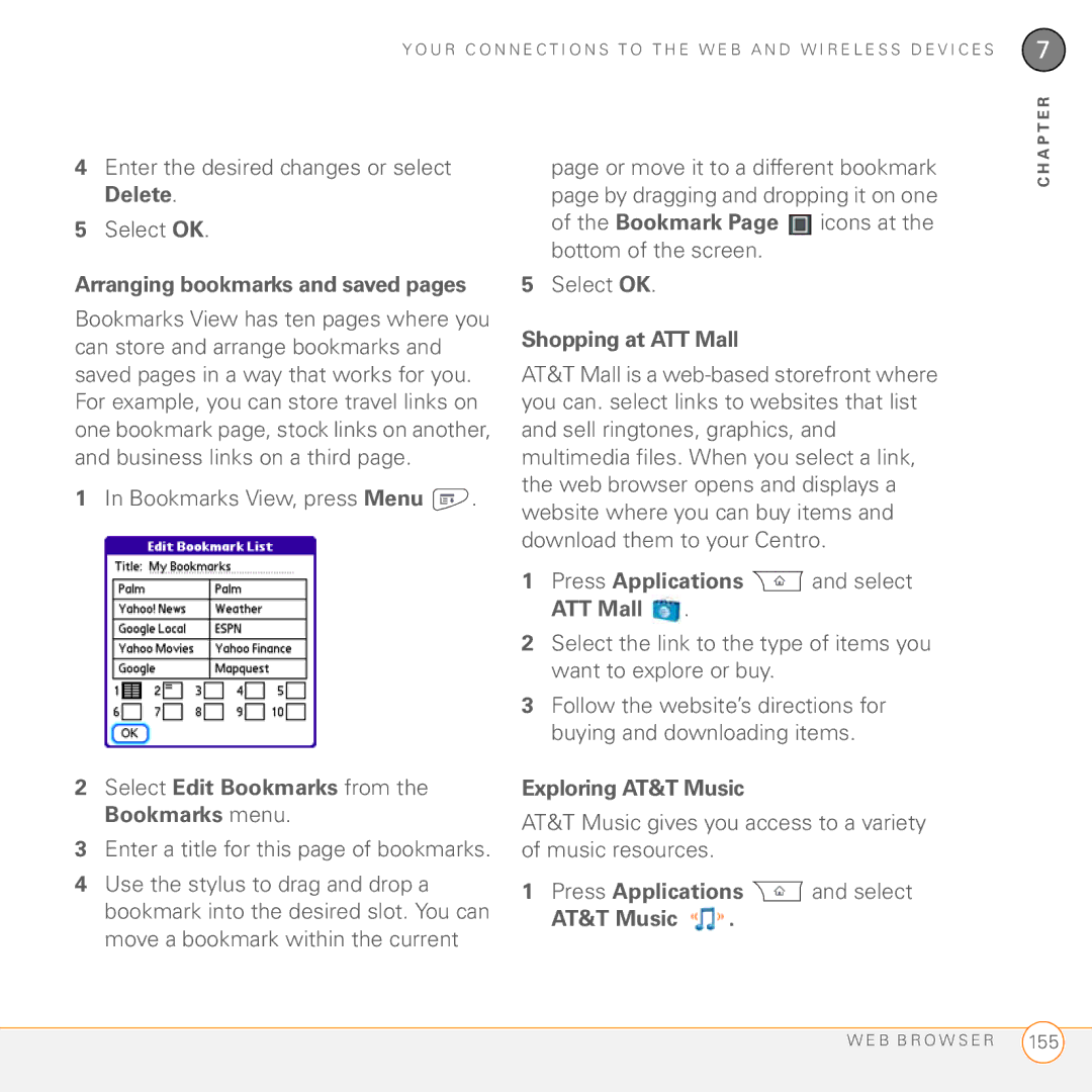 Palm PDA CentroTM Smart Device manual Shopping at ATT Mall, Press Applications and select ATT Mall, Exploring AT&T Music 