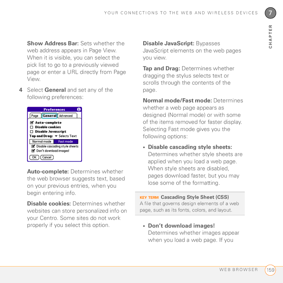 Palm PDA CentroTM Smart Device manual Select General and set any of the following preferences 