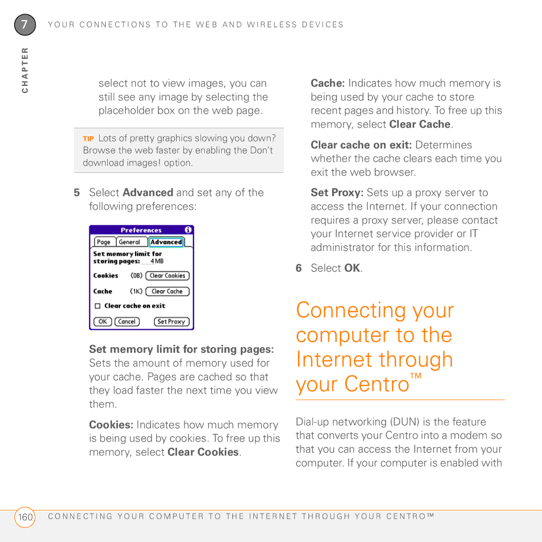 Palm PDA CentroTM Smart Device manual Select Advanced and set any of the following preferences 