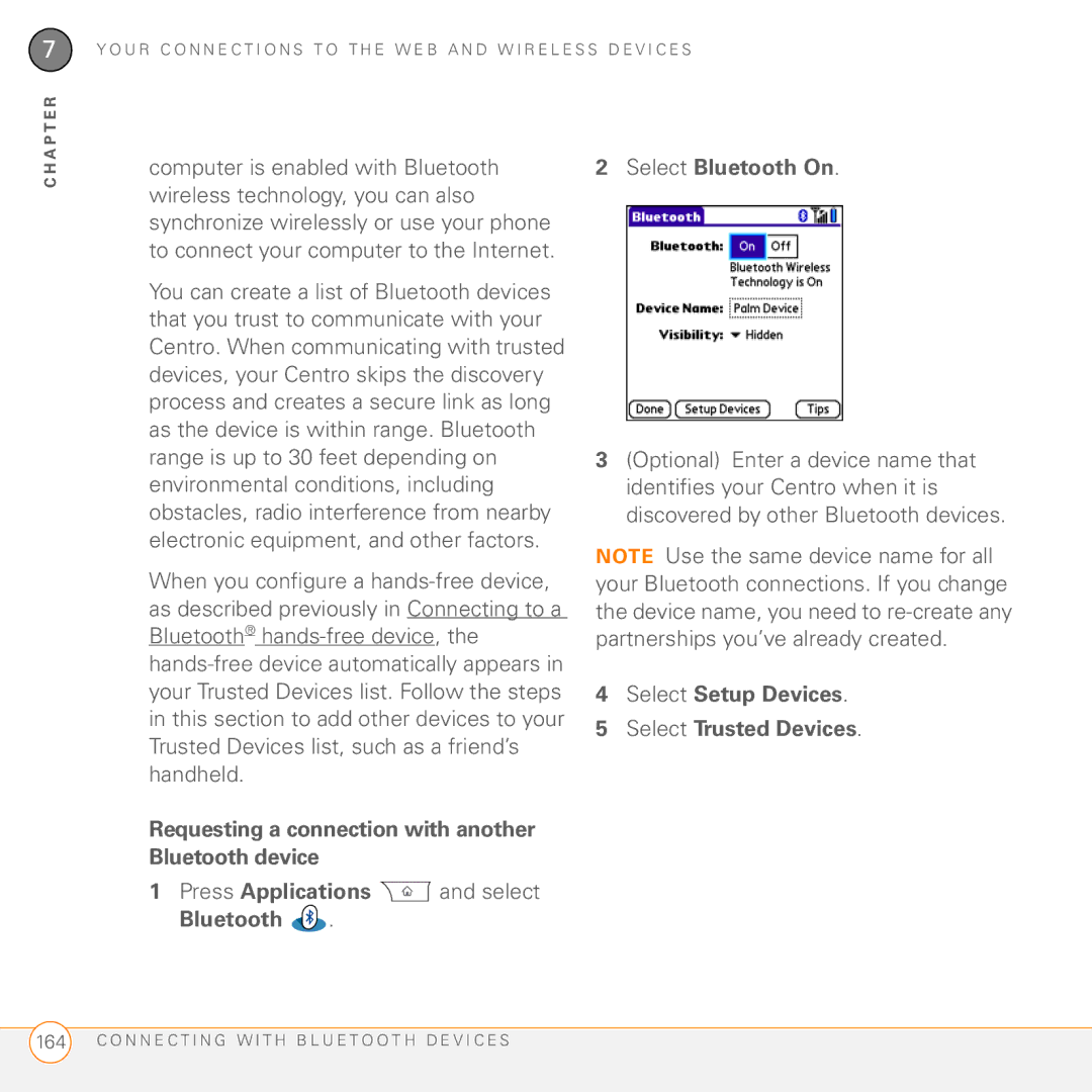 Palm PDA CentroTM Smart Device manual Select Setup Devices Select Trusted Devices 