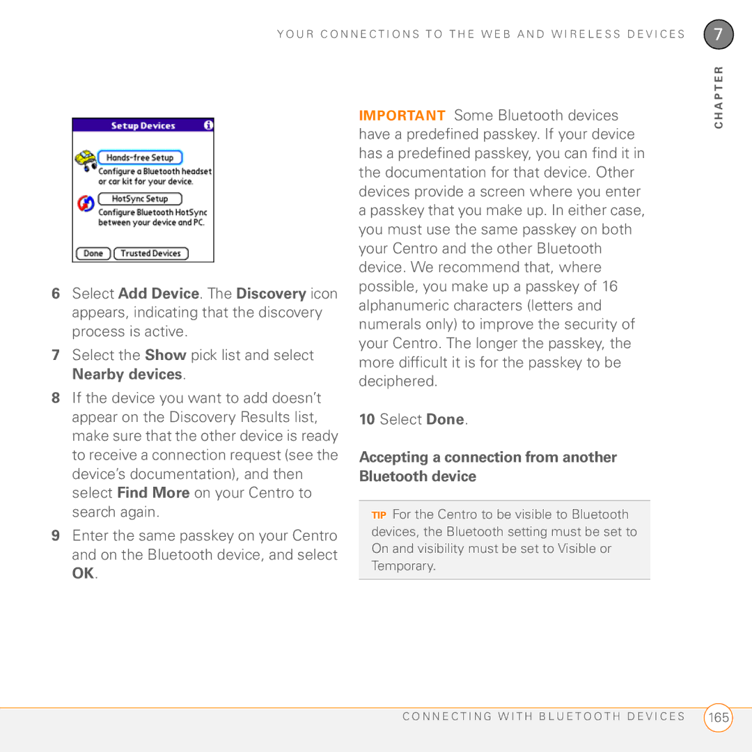 Palm PDA CentroTM Smart Device manual Accepting a connection from another Bluetooth device 