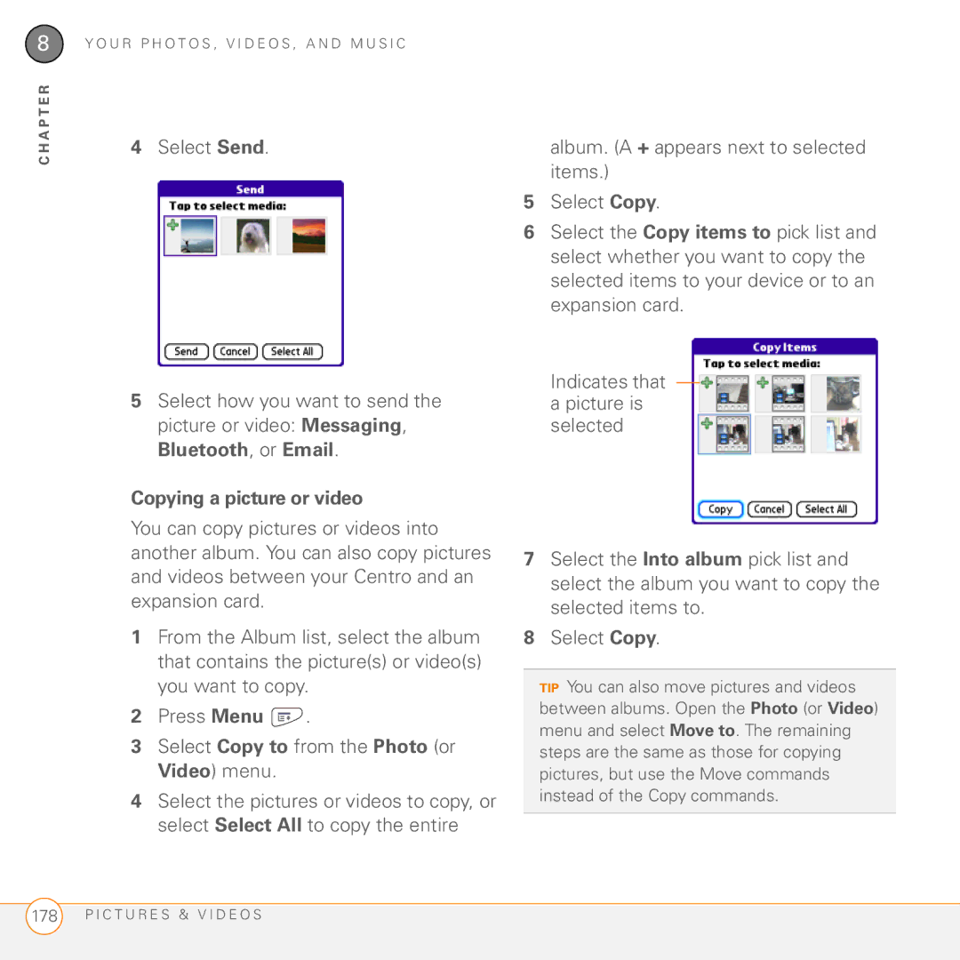 Palm PDA CentroTM Smart Device manual Copying a picture or video 