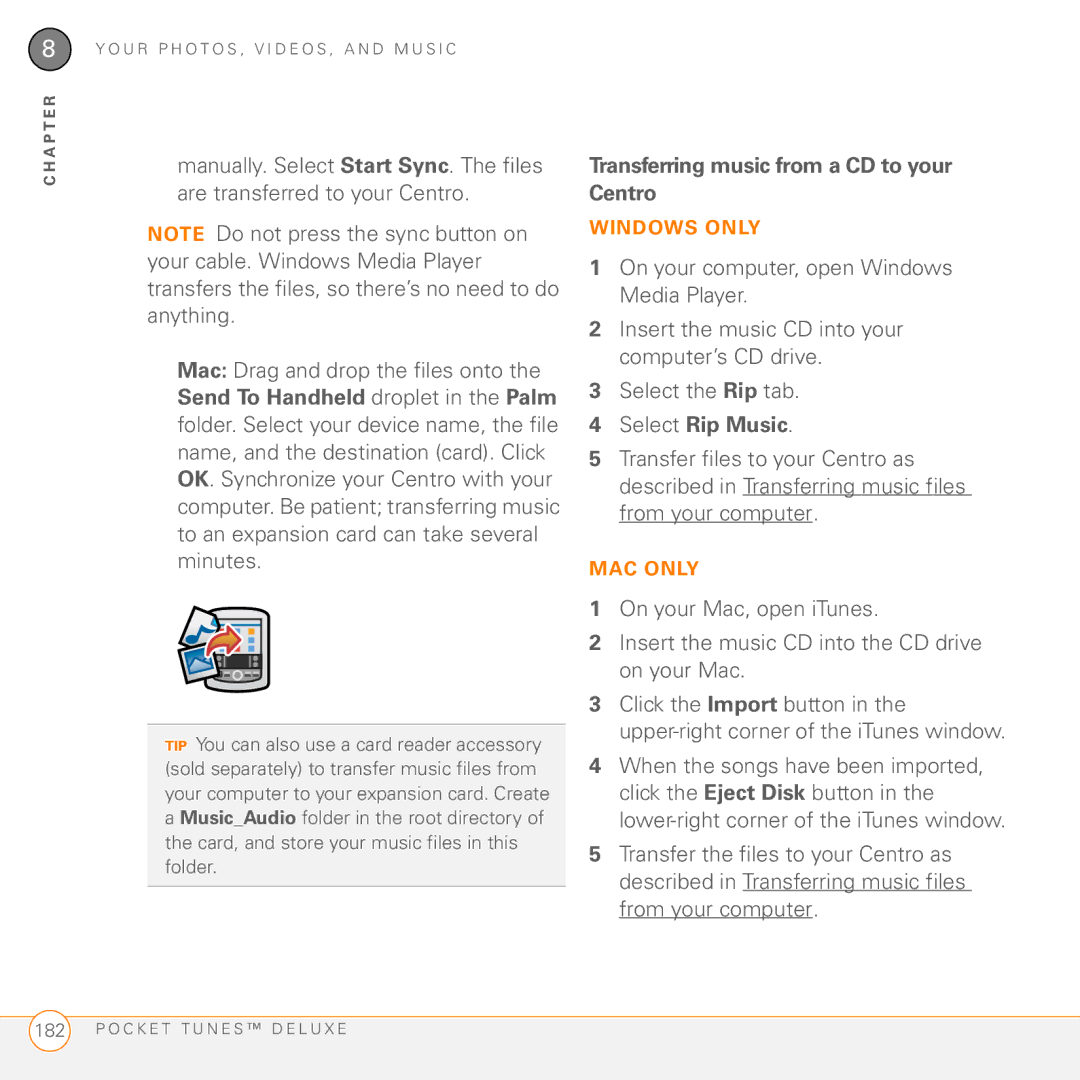 Palm PDA CentroTM Smart Device manual Transferring music from a CD to your Centro, Select Rip Music 