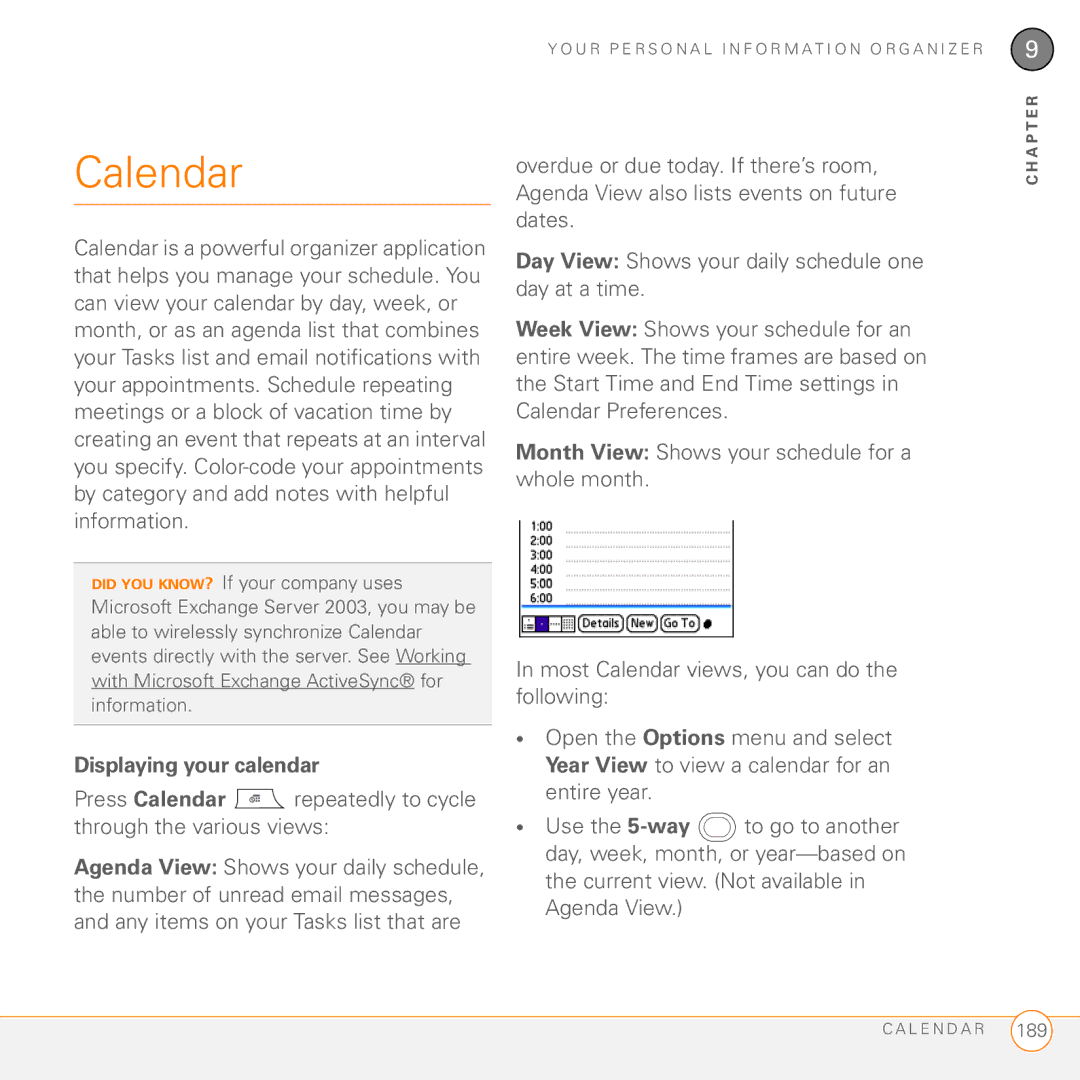 Palm PDA CentroTM Smart Device manual Calendar, Displaying your calendar 