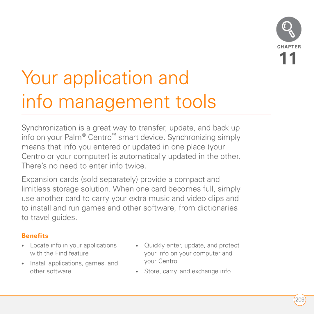 Palm PDA CentroTM Smart Device manual Your application and info management tools 