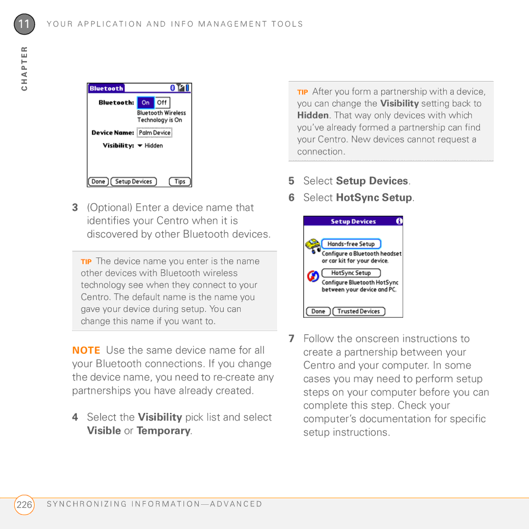 Palm PDA CentroTM Smart Device manual Select Setup Devices Select HotSync Setup 