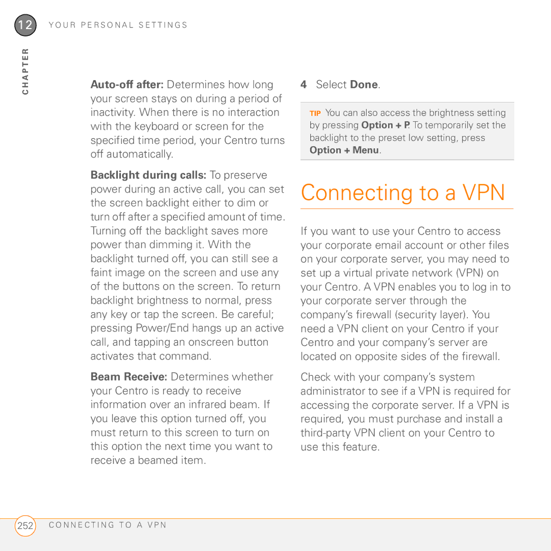 Palm PDA CentroTM Smart Device manual Connecting to a VPN 