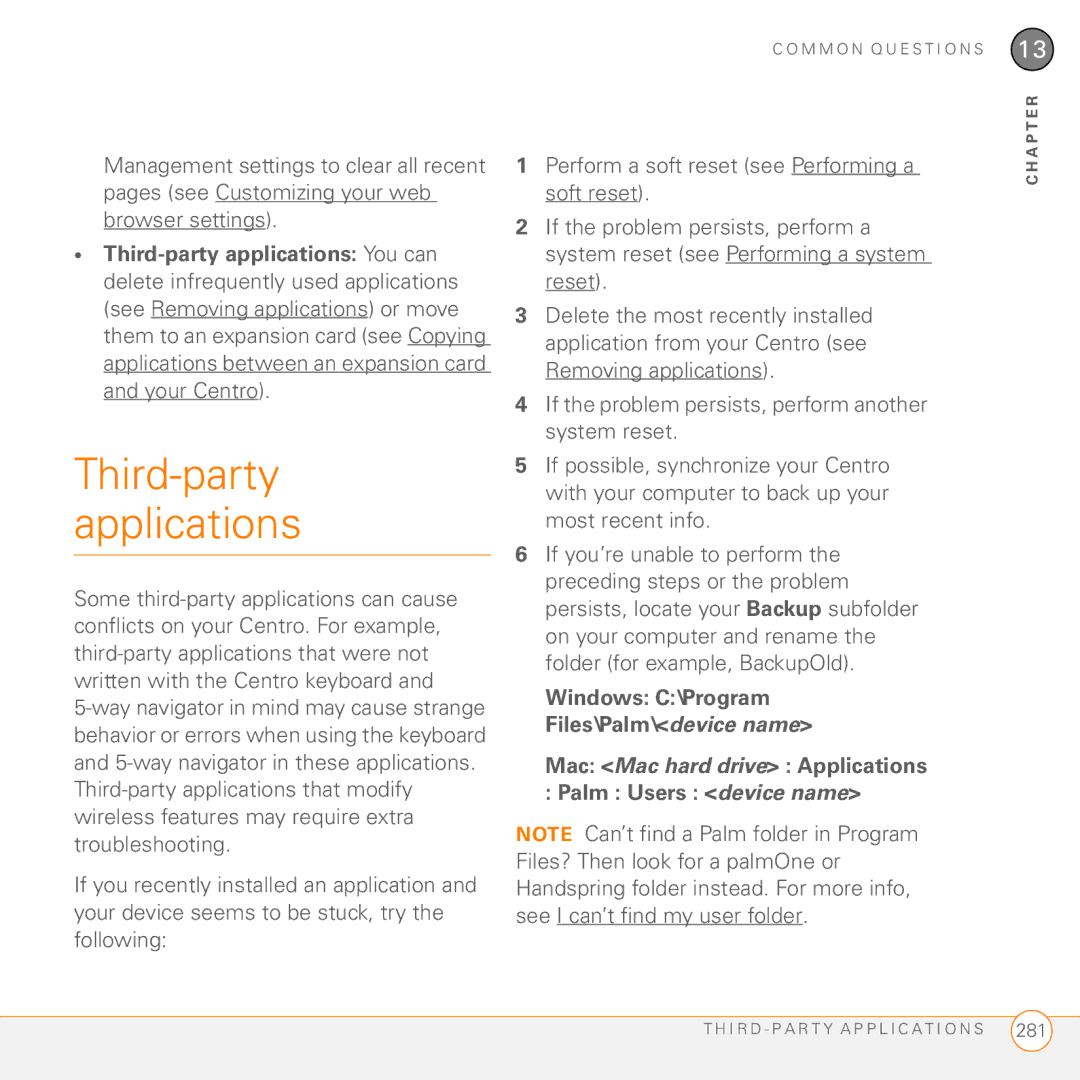 Palm PDA CentroTM Smart Device manual Third-party applications, Mac Mac hard drive Applications Palm Users device name 