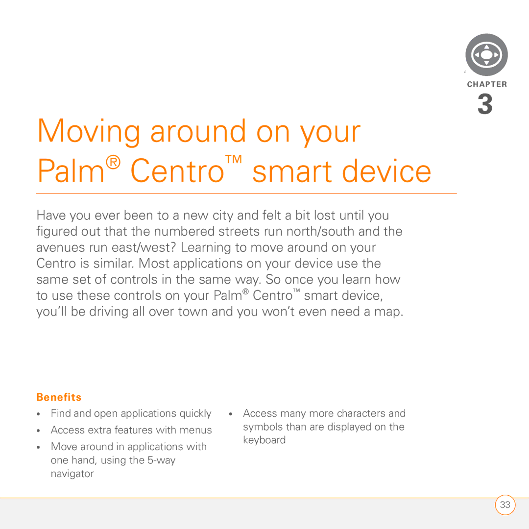 Palm PDA CentroTM Smart Device manual Moving around on your Palm Centro smart device 