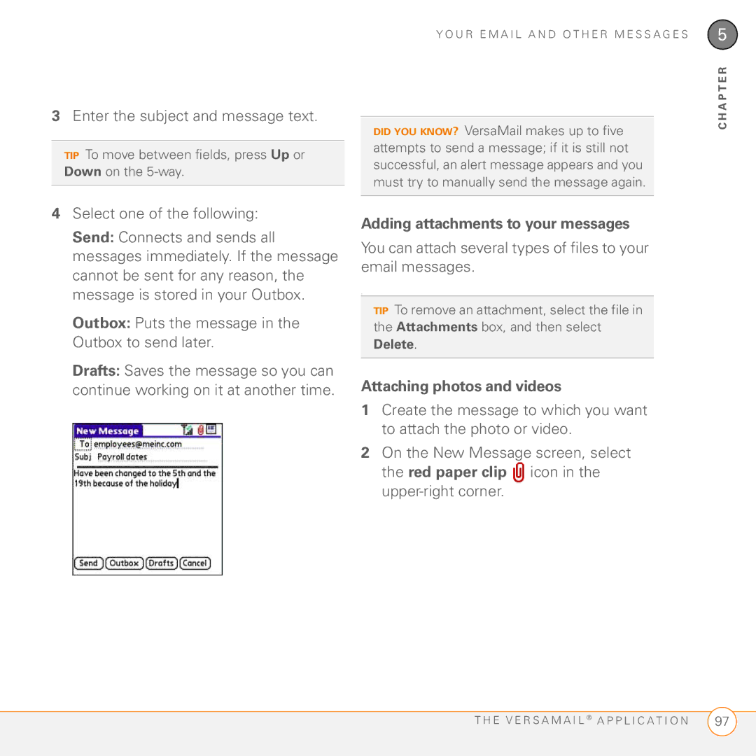 Palm PDA CentroTM Smart Device manual Enter the subject and message text, Adding attachments to your messages 