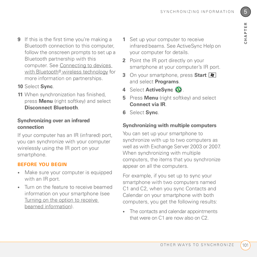 Palm PMG0501000P manual Synchronizing over an infrared connection, Make sure your computer is equipped with an IR port 