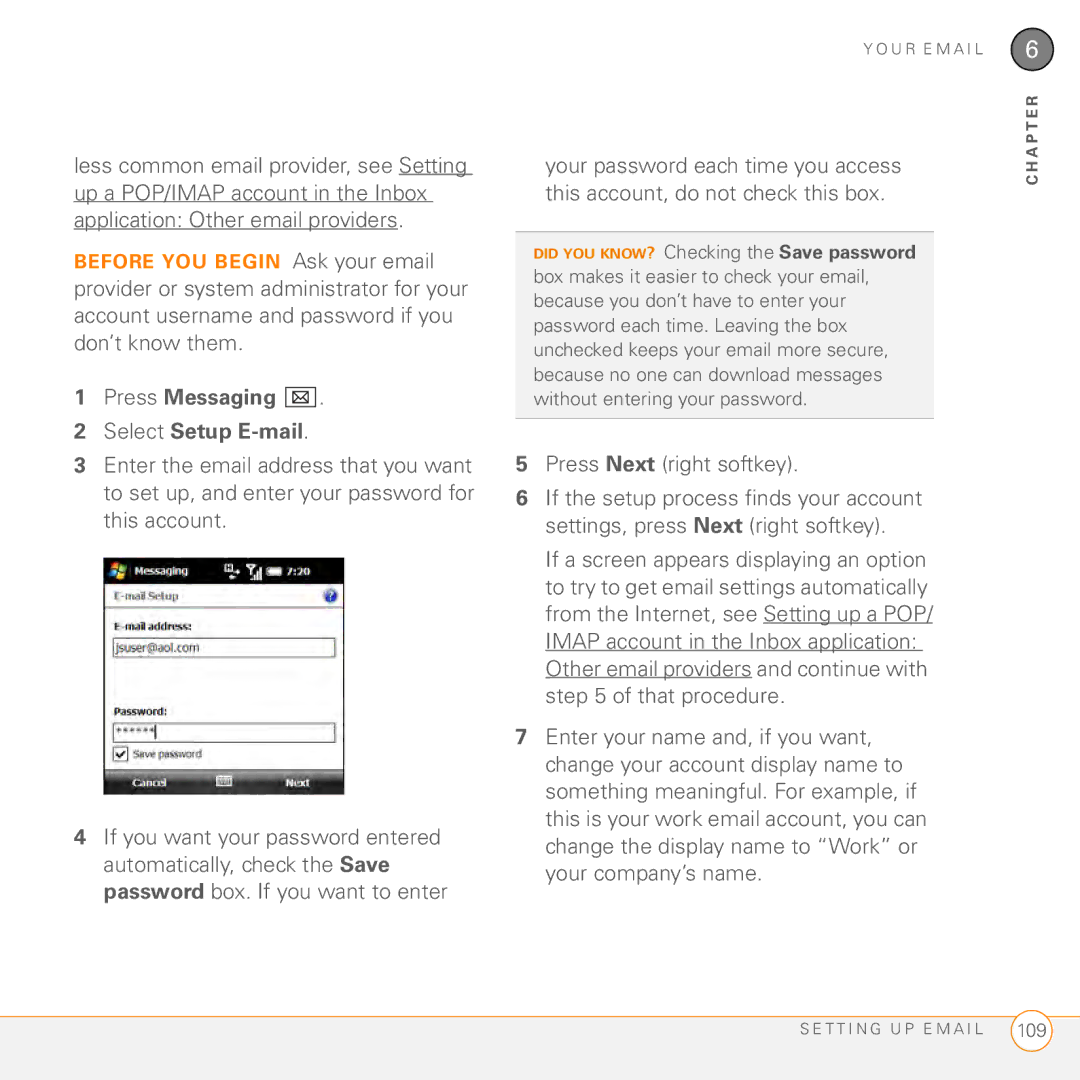 Palm PMG0501000P manual Press Messaging Select Setup E-mail, Press Next right softkey 