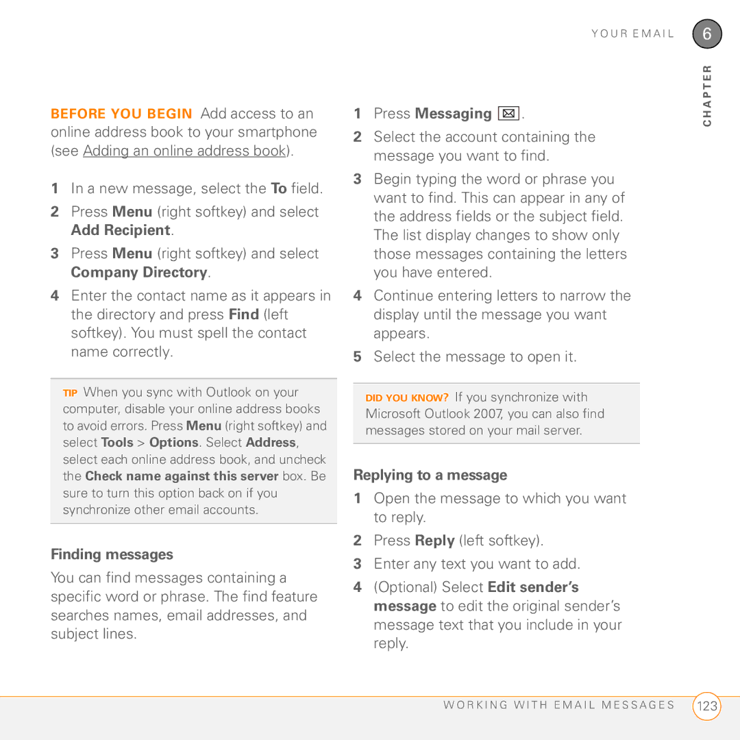 Palm PMG0501000P manual Finding messages, Replying to a message 