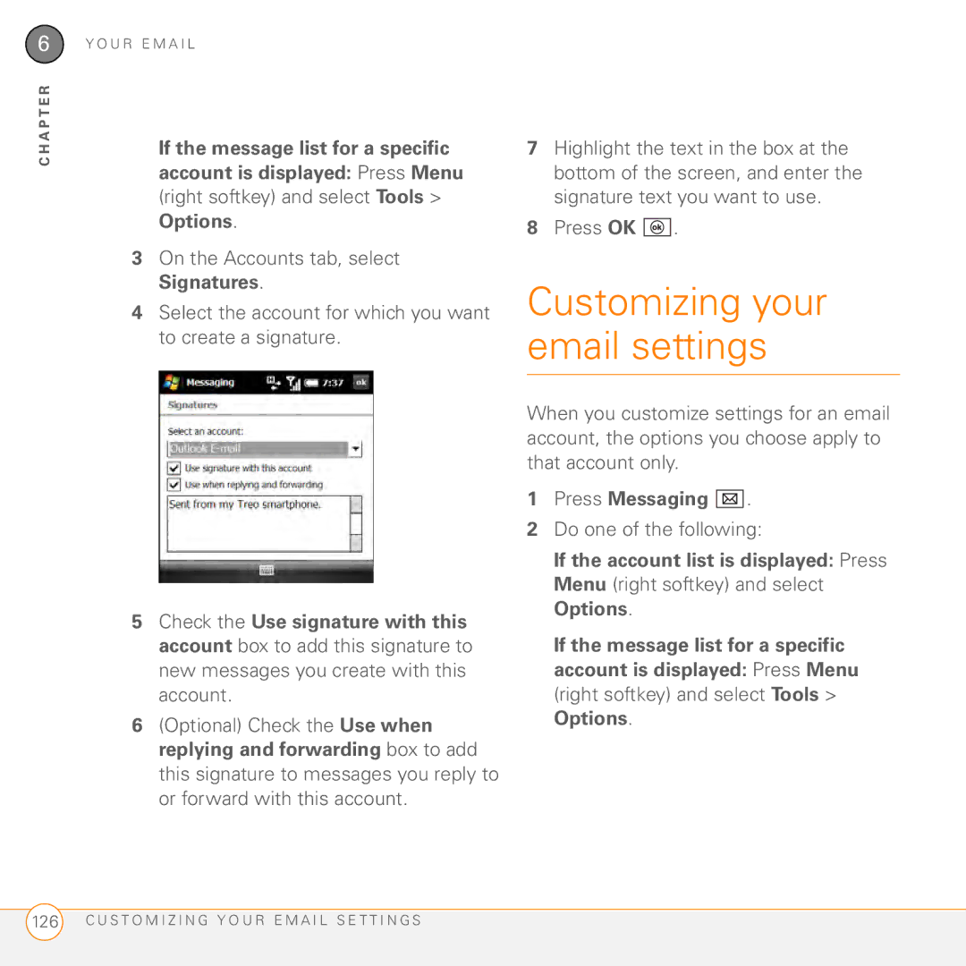Palm PMG0501000P manual Customizing your email settings 
