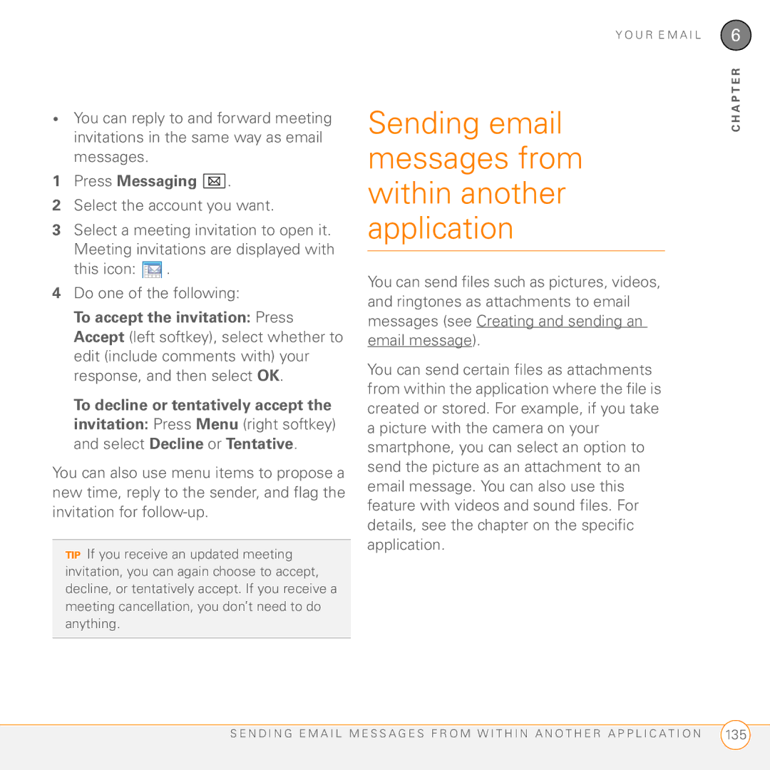 Palm PMG0501000P manual Sending email, Messages from Within another Application 