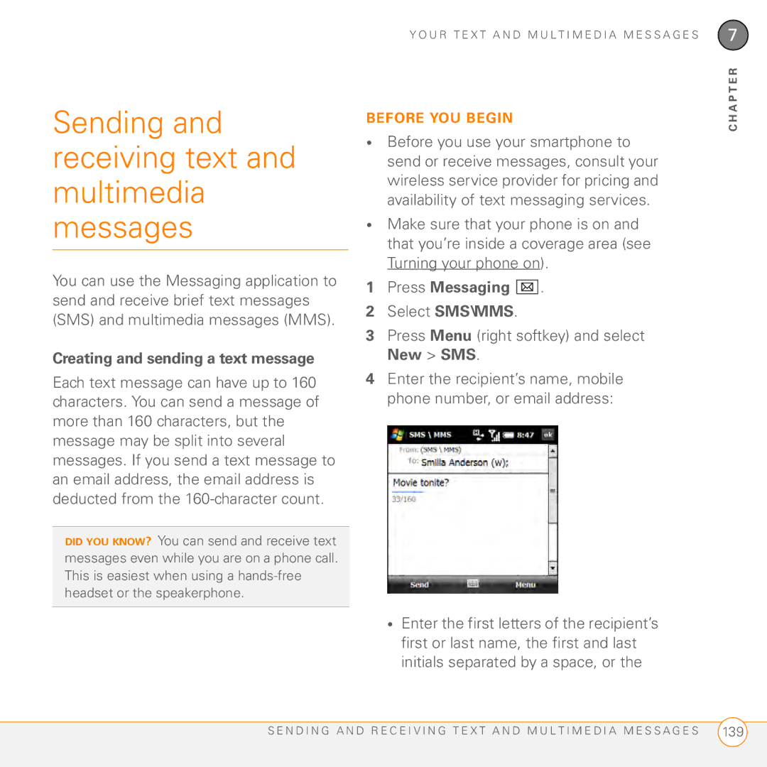 Palm PMG0501000P manual Sending and receiving text and multimedia messages, Creating and sending a text message 