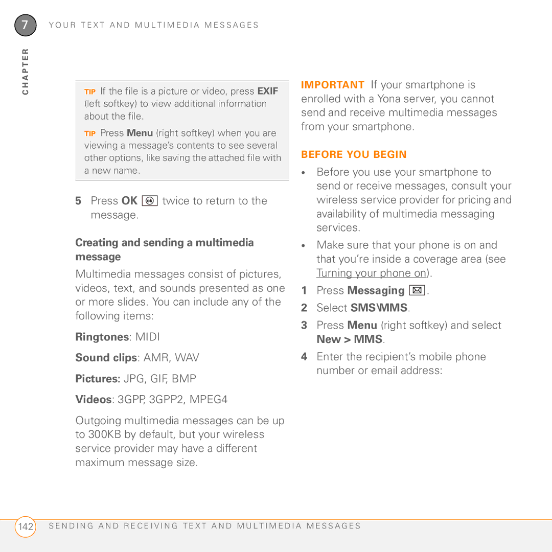 Palm PMG0501000P manual Press OK twice to return to the message, Creating and sending a multimedia message 