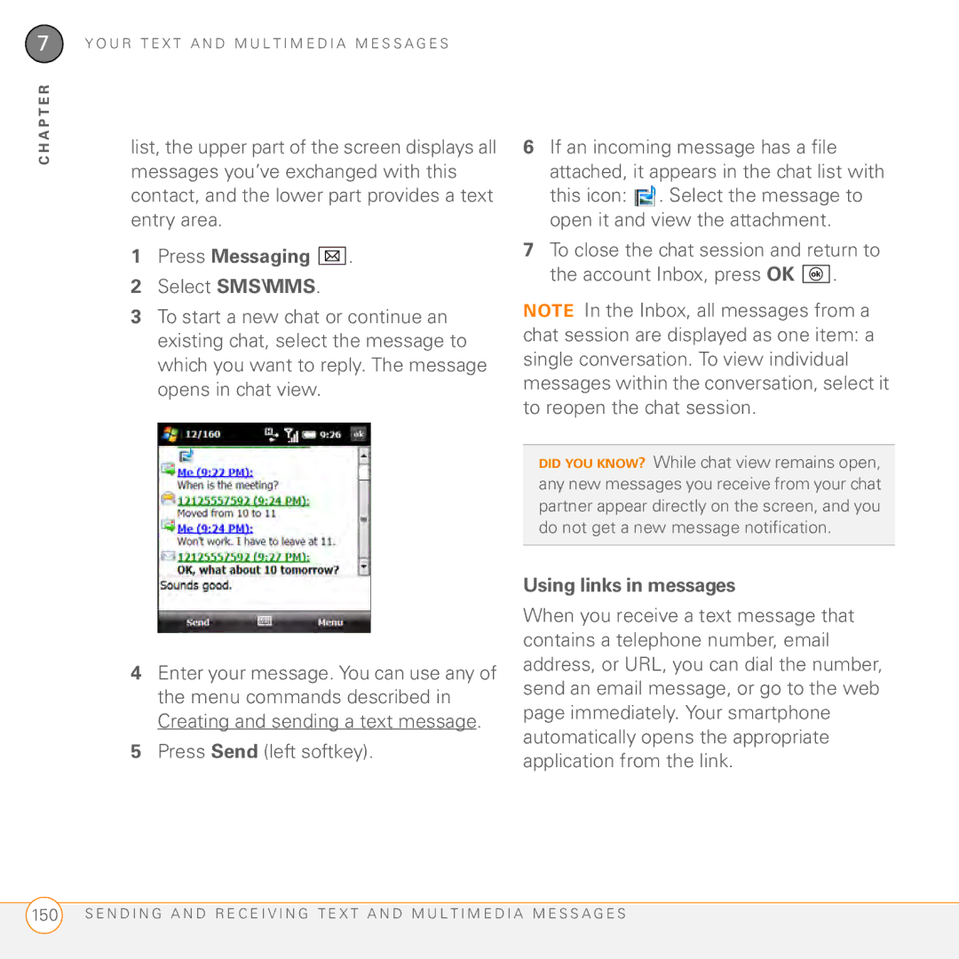 Palm PMG0501000P manual Press Messaging, Using links in messages 