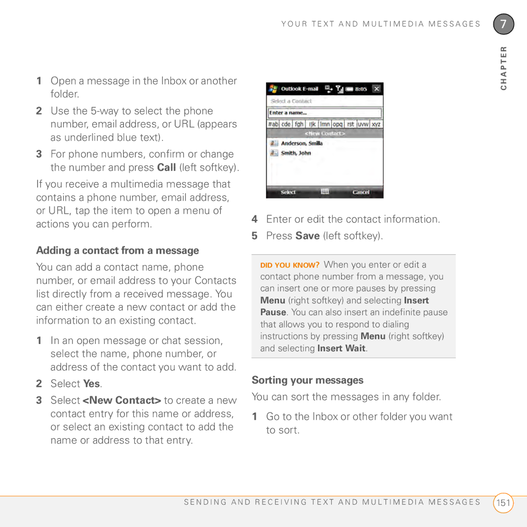 Palm PMG0501000P manual Adding a contact from a message, Select Yes 