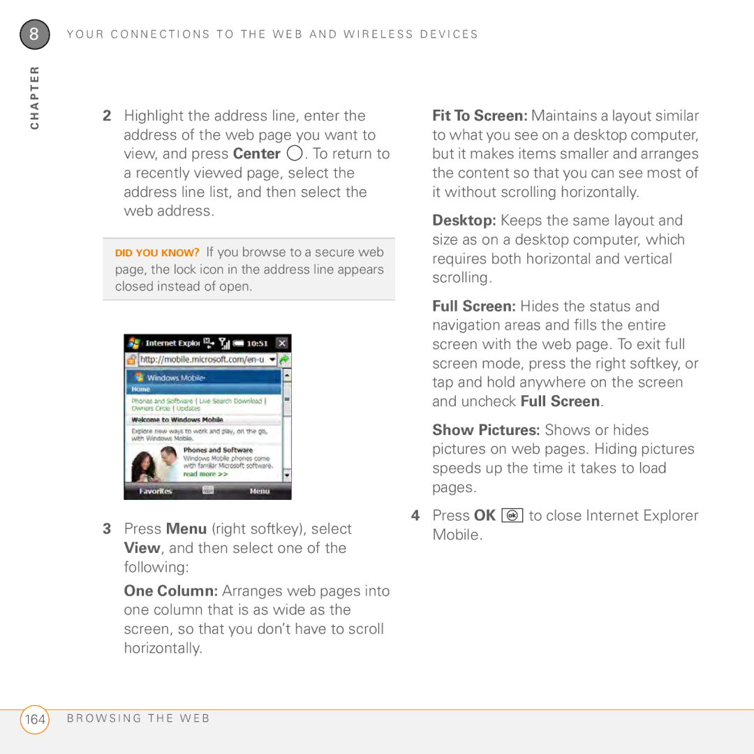 Palm PMG0501000P manual Press OK to close Internet Explorer Mobile 