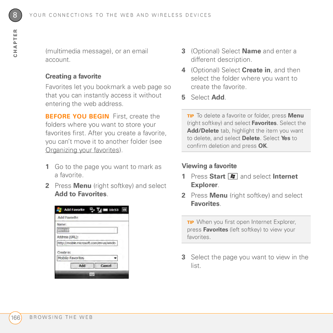 Palm PMG0501000P manual Multimedia message, or an email account, Creating a favorite, Viewing a favorite 