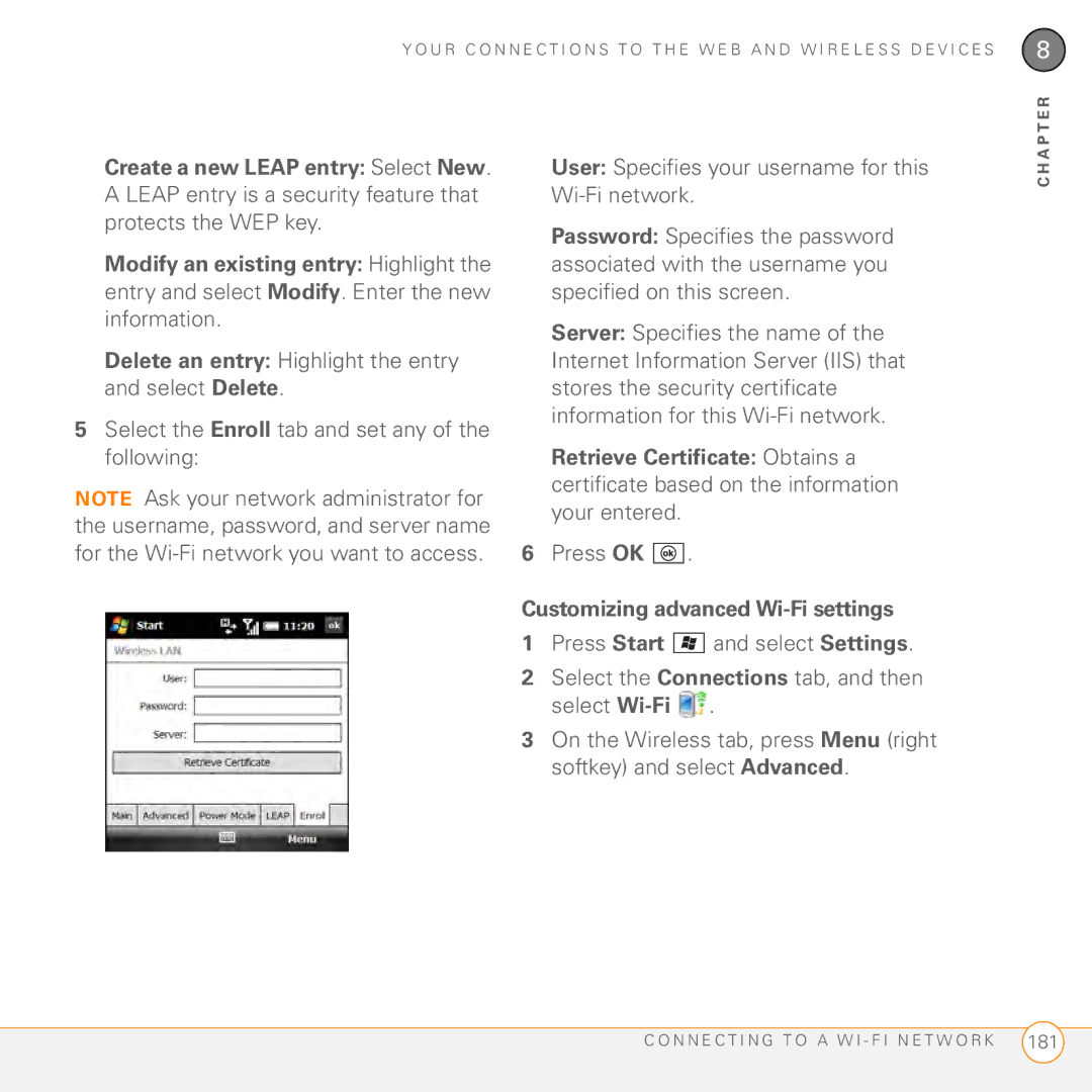 Palm PMG0501000P manual Customizing advanced Wi-Fi settings 