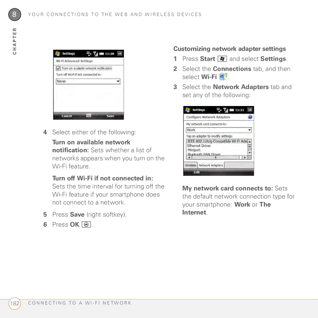 Palm PMG0501000P manual Press Save right softkey Press OK, Customizing network adapter settings 