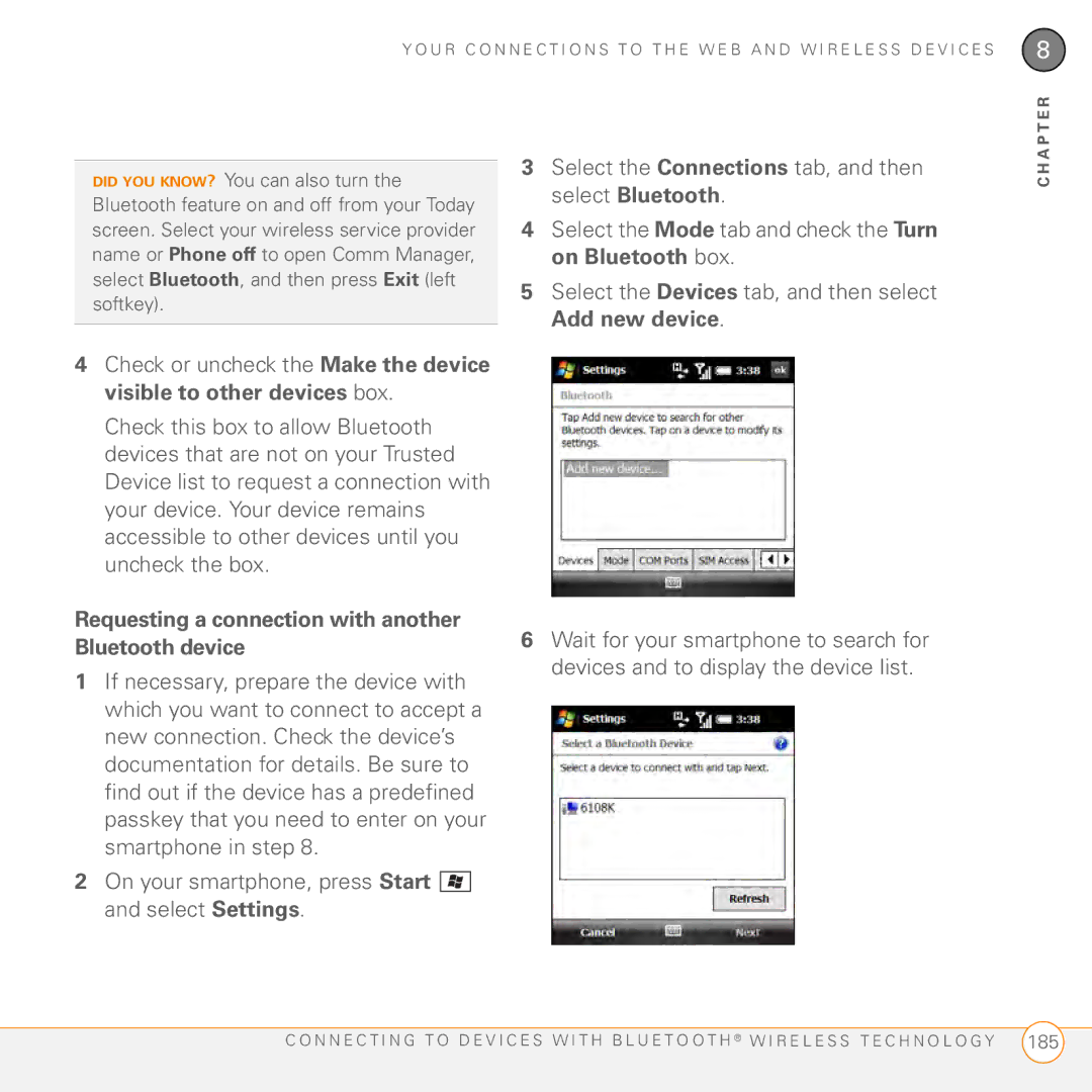 Palm PMG0501000P manual Requesting a connection with another Bluetooth device 