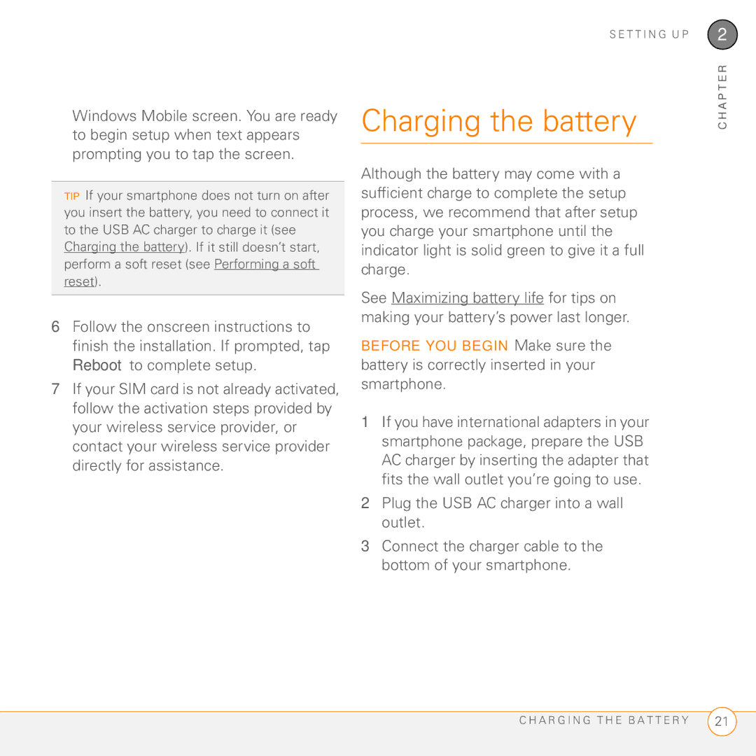 Palm PMG0501000P manual Charging the battery 