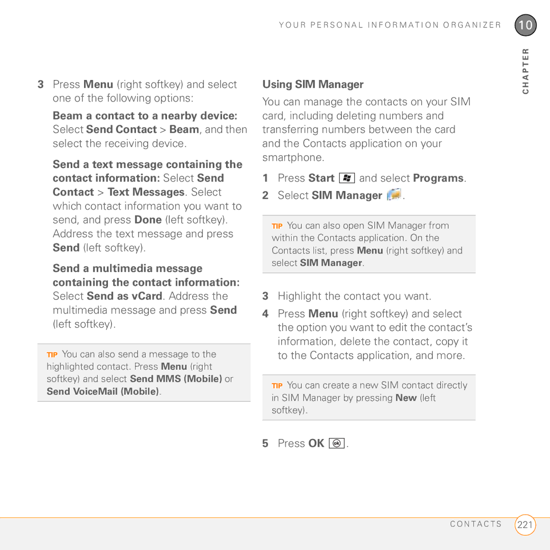 Palm PMG0501000P manual Using SIM Manager, Highlight the contact you want 