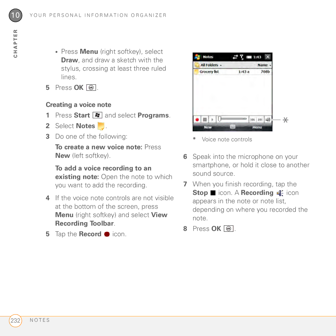 Palm PMG0501000P manual Creating a voice note 