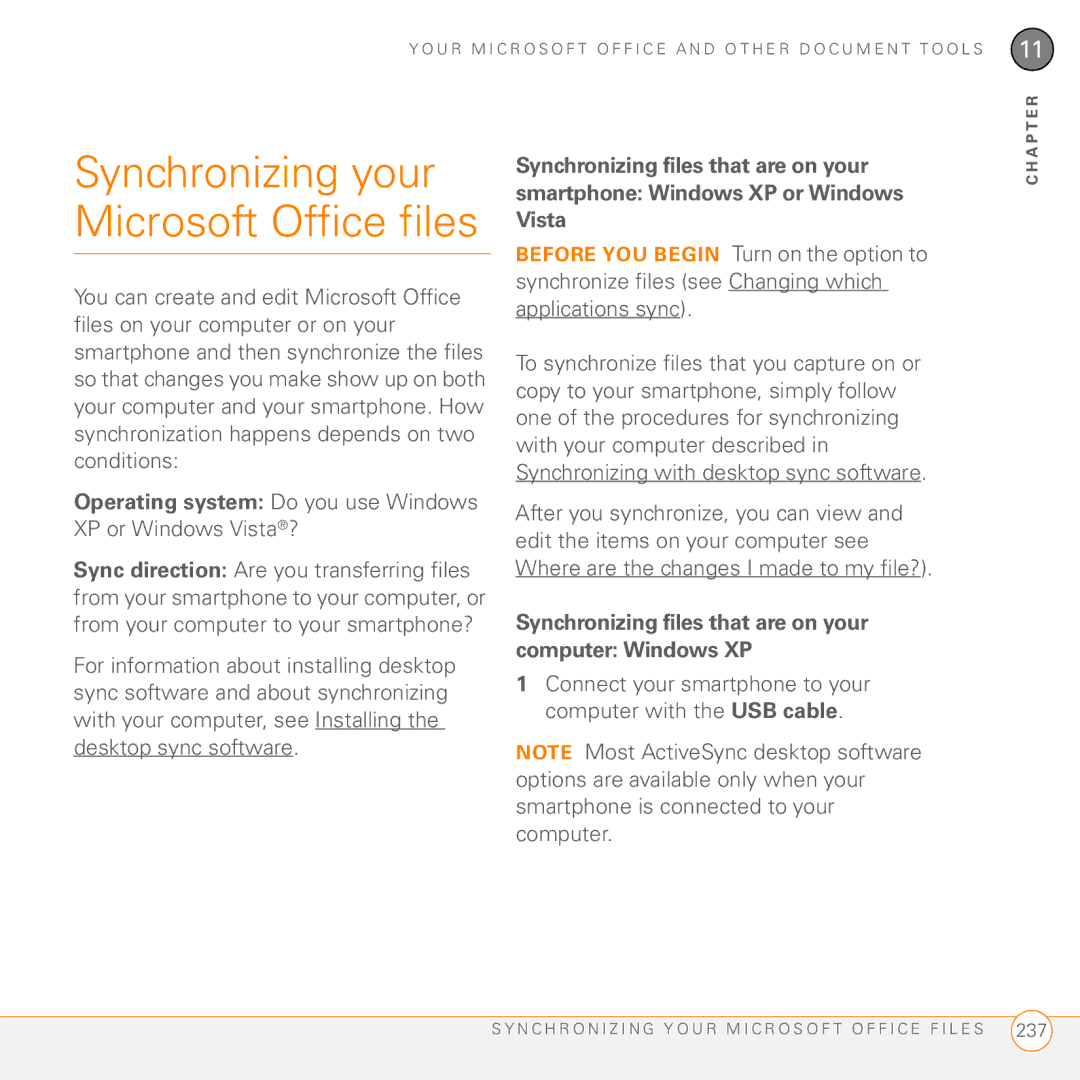 Palm PMG0501000P manual Synchronizing your Microsoft Office files, Synchronizing files that are on your computer Windows XP 