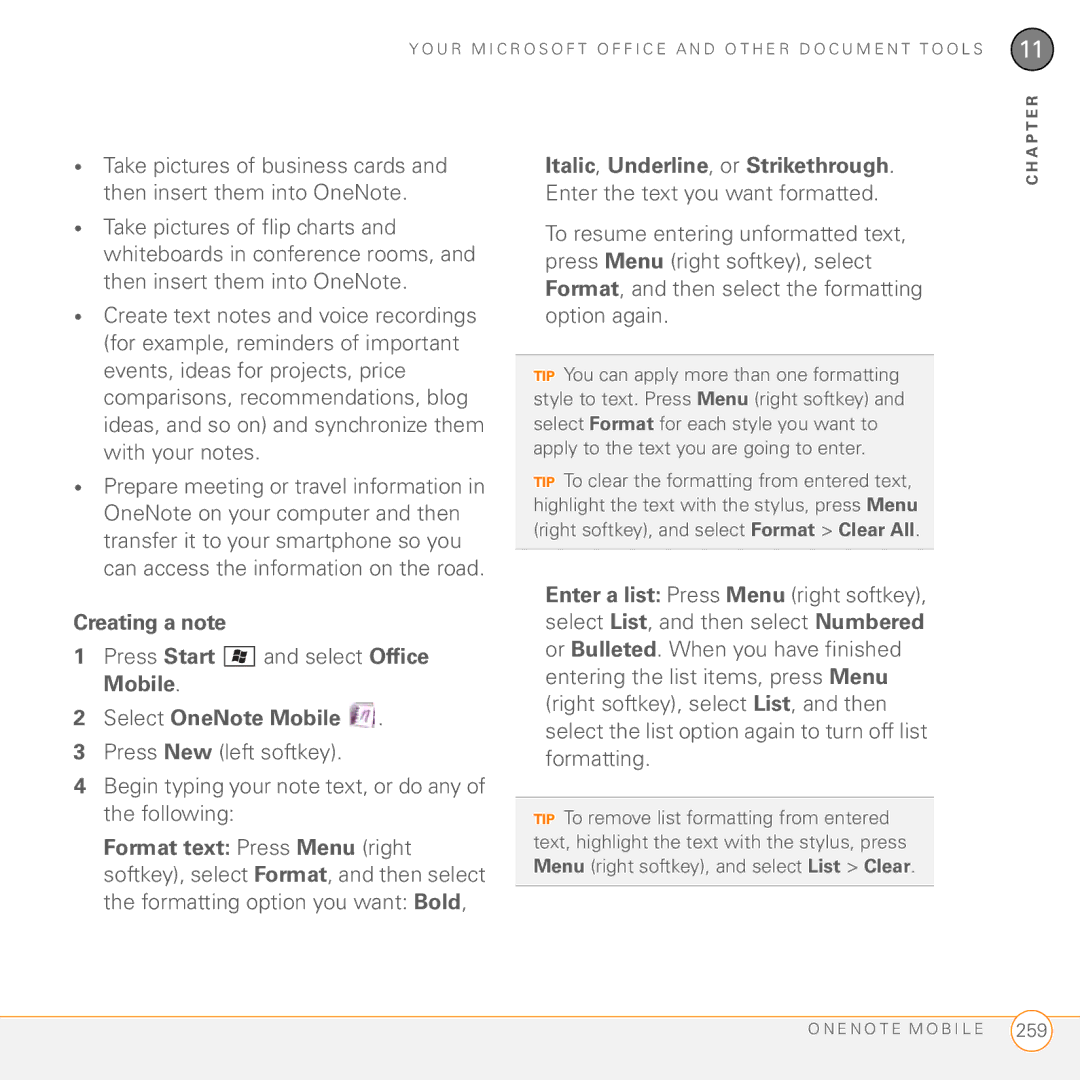 Palm PMG0501000P manual Creating a note, Select OneNote Mobile 